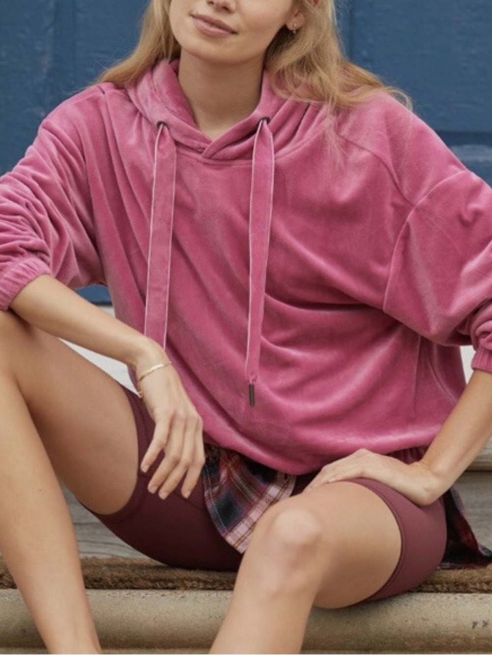 Daily Practice by Anthropologie pink velour hoodie Size S